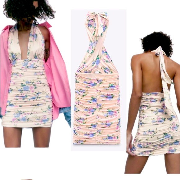 Zara Dresses & Skirts - New  FLORAL PRINT DRESS PALE PINK